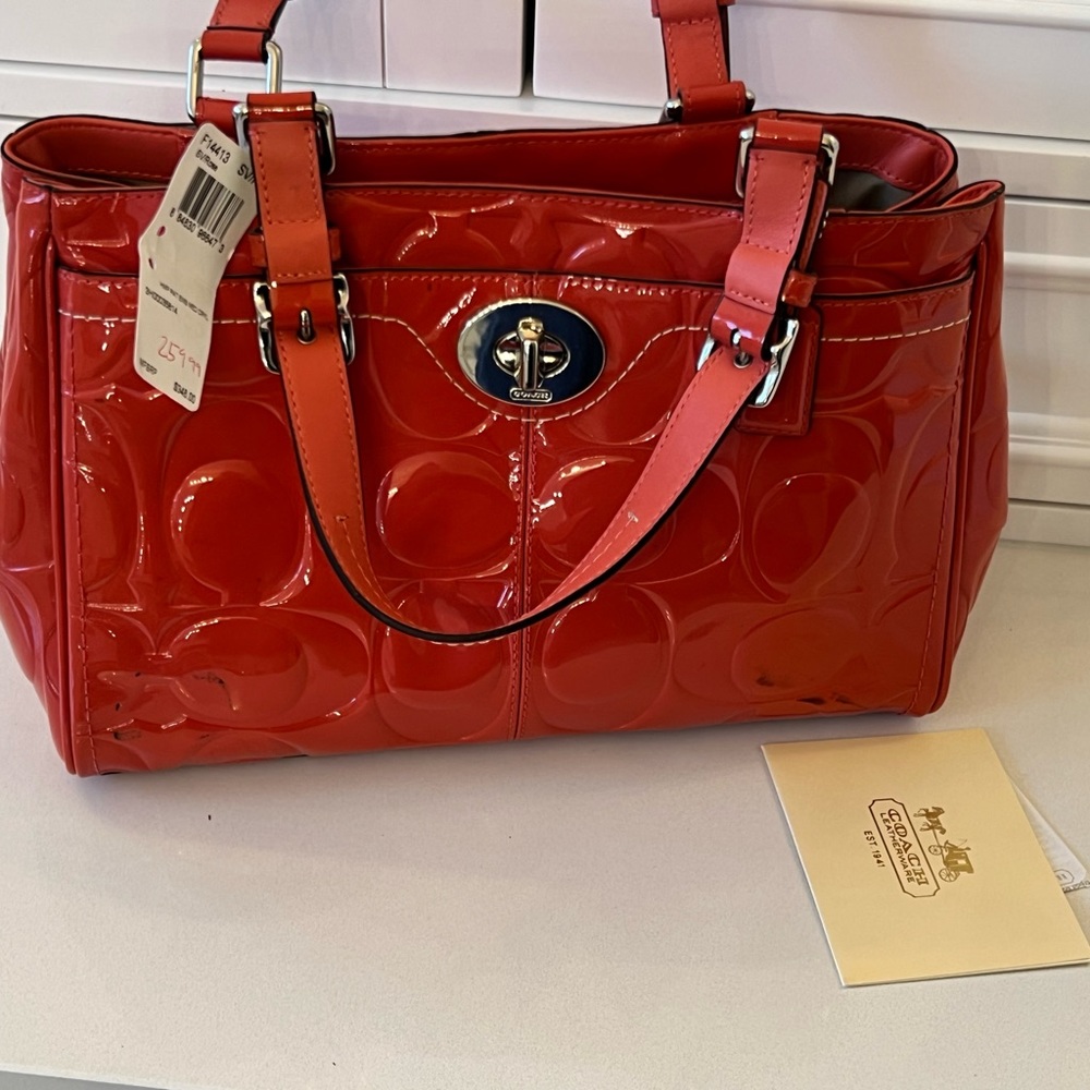 COACH Hamptons satchel rose pink. Patent leather embossed carryall purse